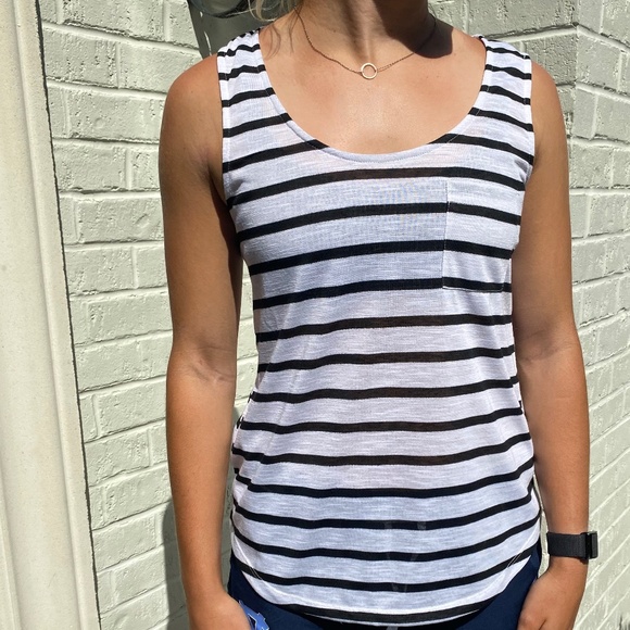 Hive & Honey tank top black white stripe tee Small - Picture 4 of 9